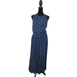 Womens Blue Geometric Print Maxi Dress BOHO Halter Neck Long Dress Size M